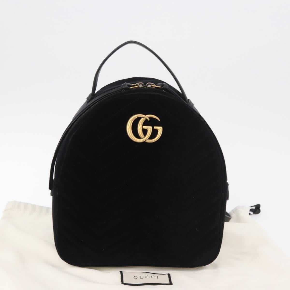 GUCCI GG Marmont Backpack Velor Black Gold 524568 Auth 186222SAM