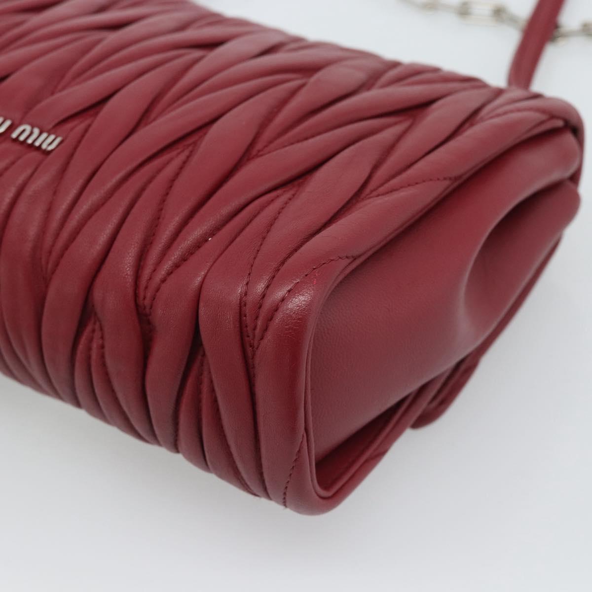 Miu Miu Matelasse Chain Shoulder Bag Leather Red Silver Auth 186223M