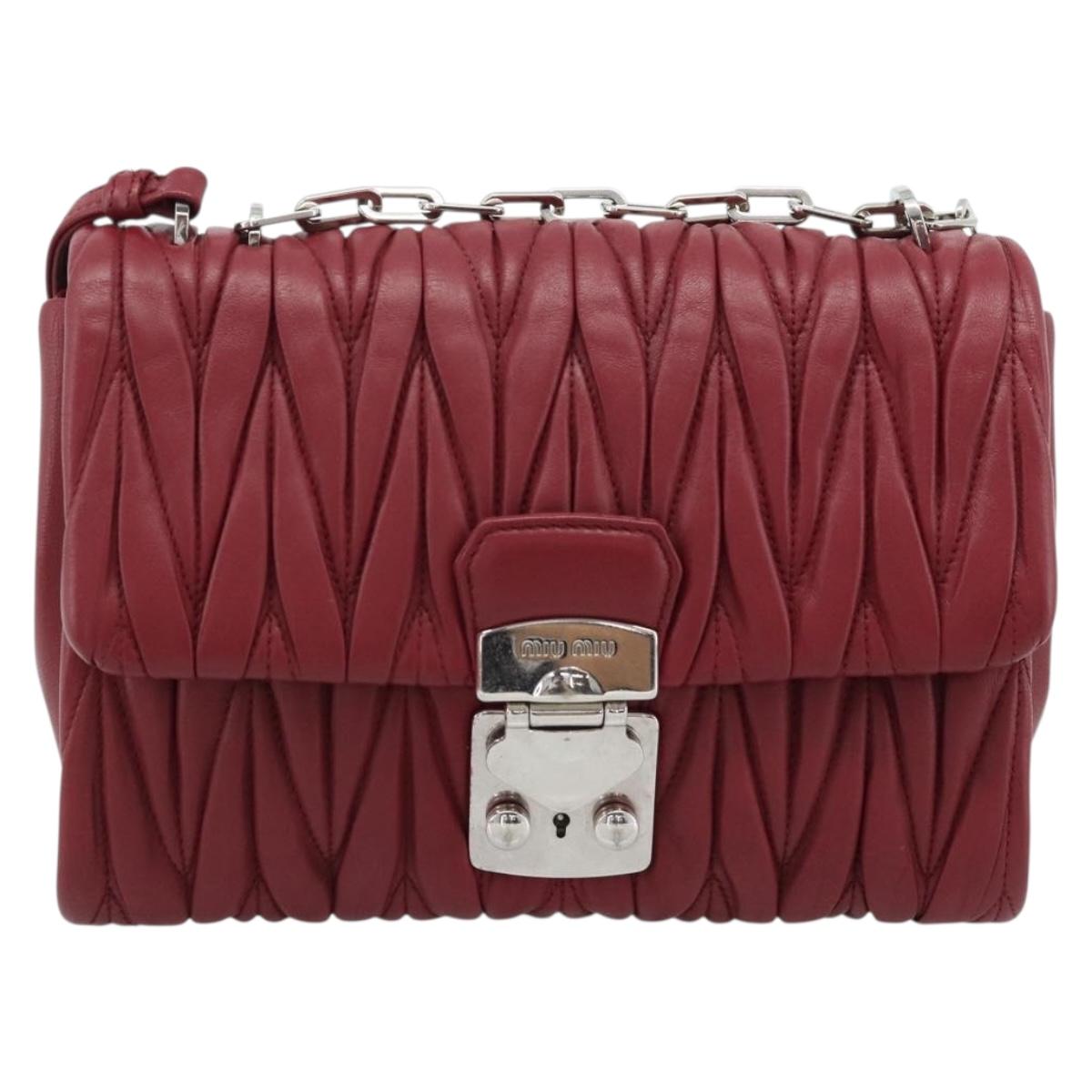 Miu Miu Matelasse Chain Shoulder Bag Leather Red Silver Auth 186223M