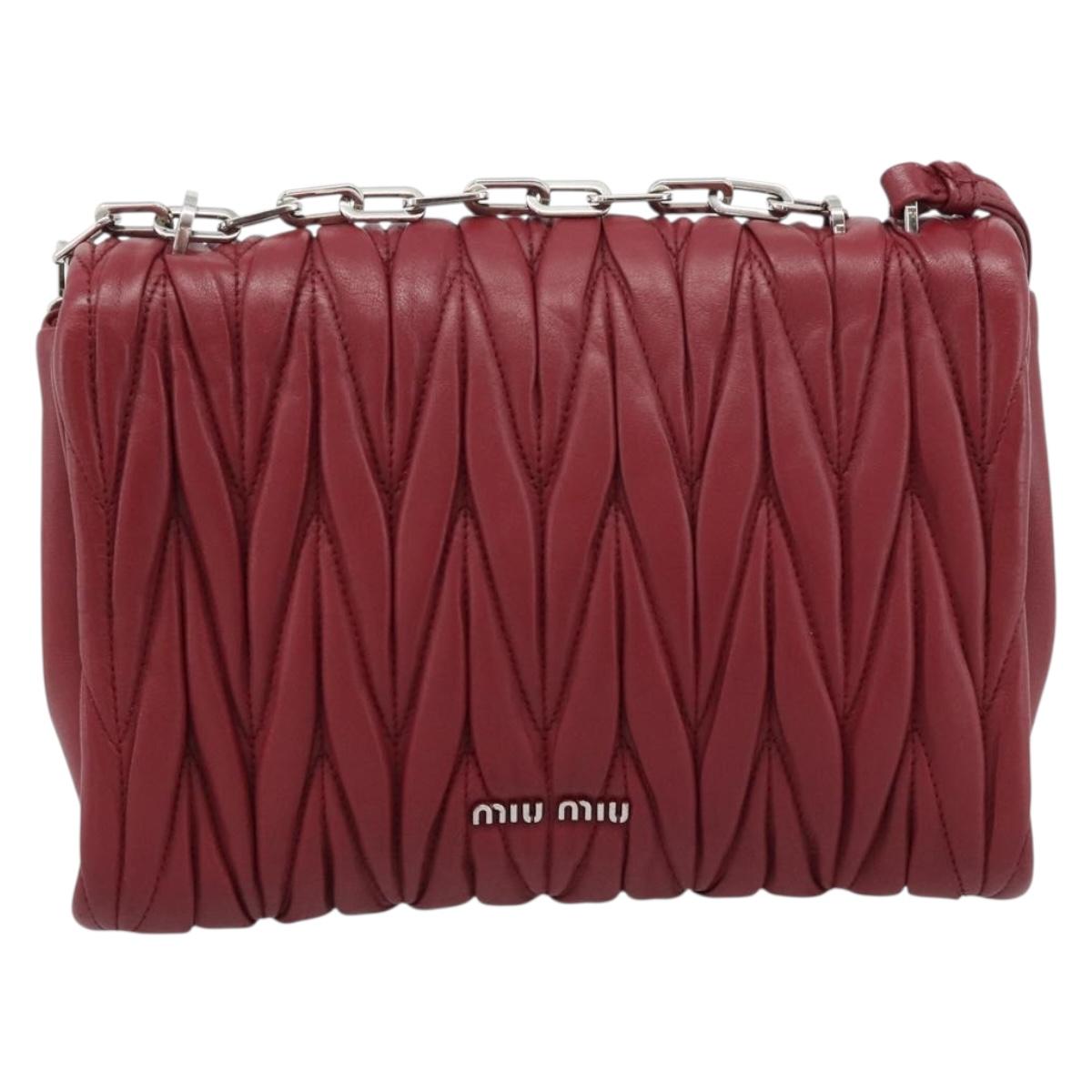 Miu Miu Matelasse Chain Shoulder Bag Leather Red Silver Auth 186223M