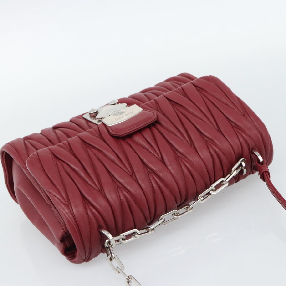 Miu Miu Matelasse Chain Shoulder Bag Leather Red Silver Auth 186223M