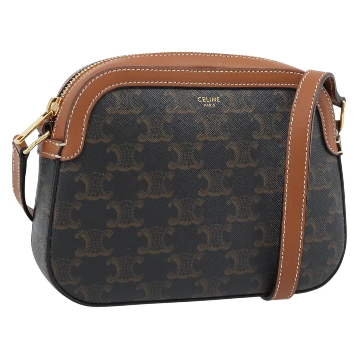 CELINE Triomphe Shoulder Bag PVC Black Gold Auth 186226M