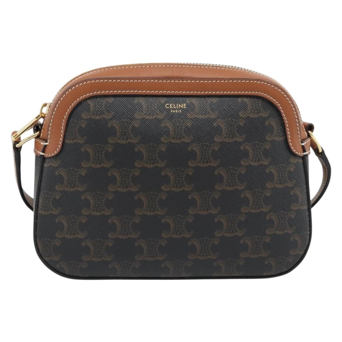 CELINE Triomphe Shoulder Bag PVC Black Gold Auth 186226M