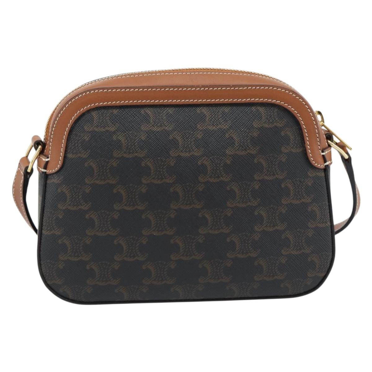 CELINE Triomphe Shoulder Bag PVC Black Gold Auth 186226M