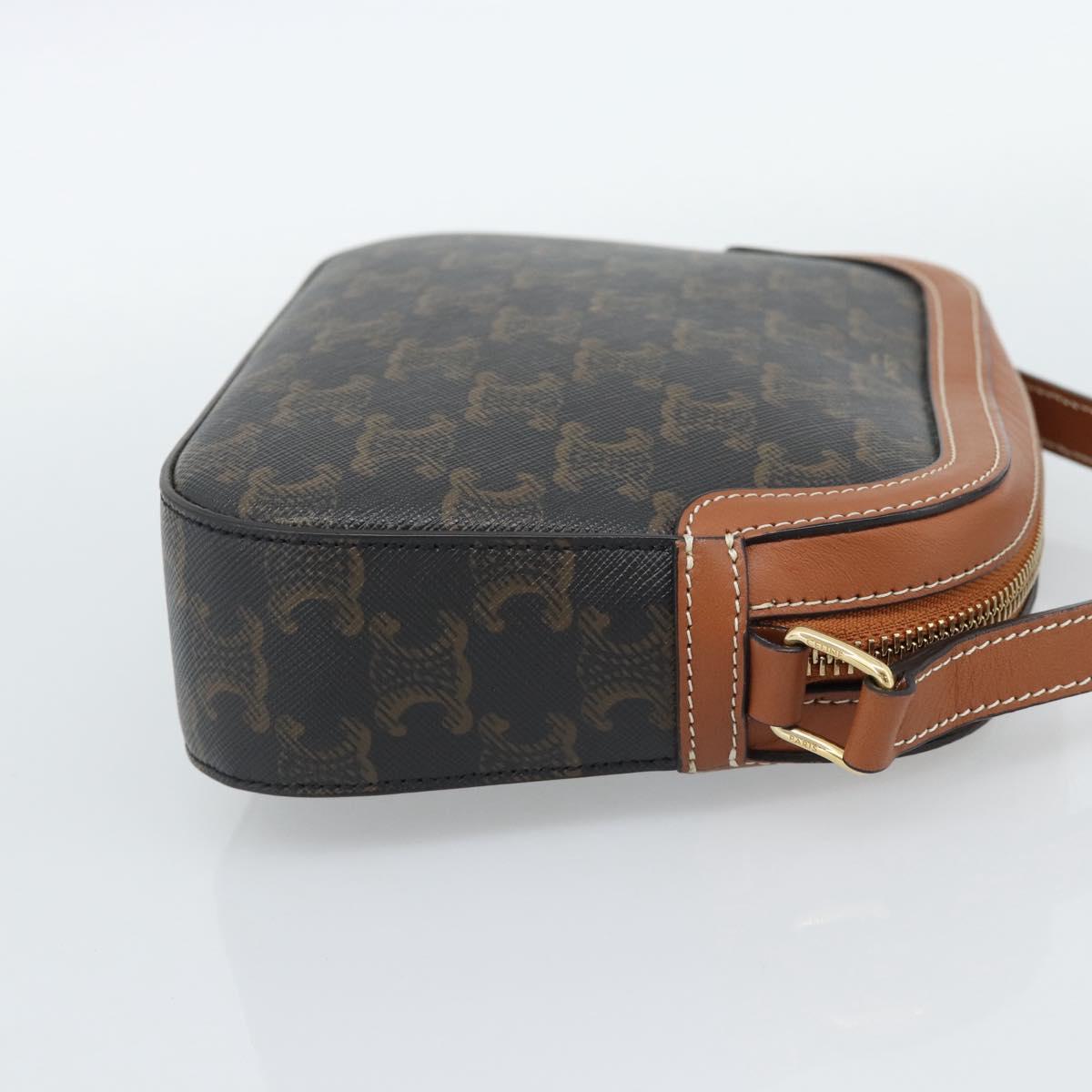 CELINE Triomphe Shoulder Bag PVC Black Gold Auth 186226M