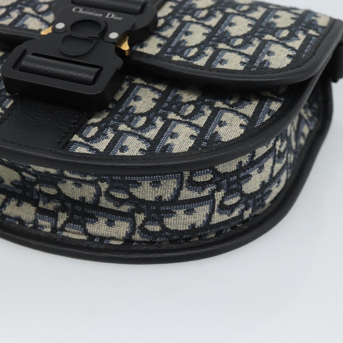 Christian Dior Trotter Canvas Gallop Shoulder Bag Navy Silver Auth 186228SM