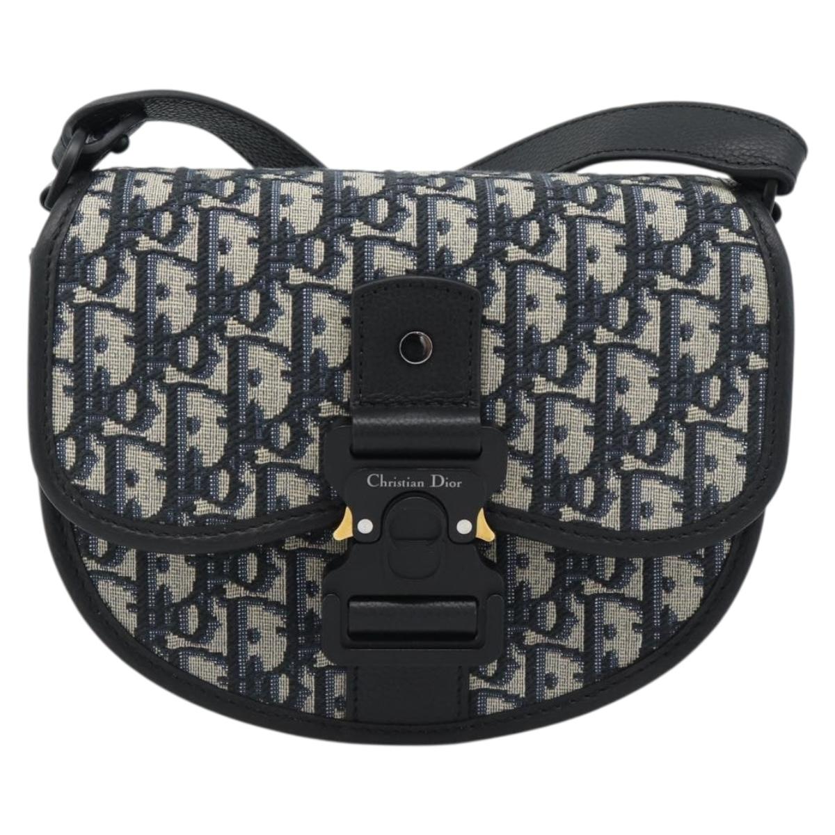 Christian Dior Trotter Canvas Gallop Shoulder Bag Navy Silver Auth 186228SM