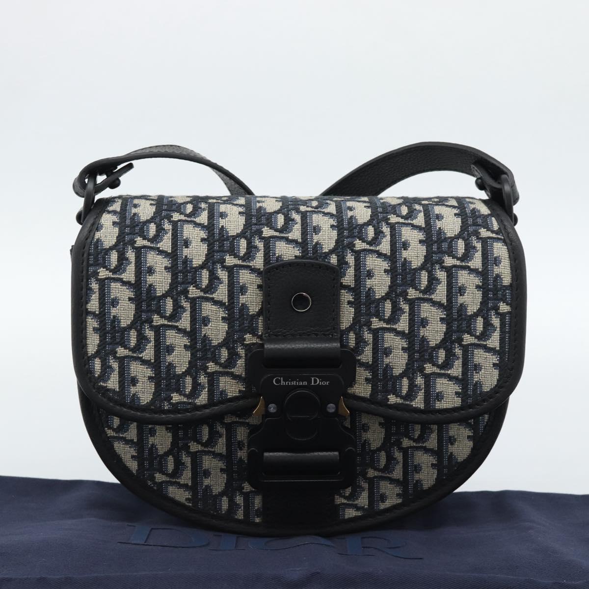 Christian Dior Trotter Canvas Gallop Shoulder Bag Navy Silver Auth 186228SM