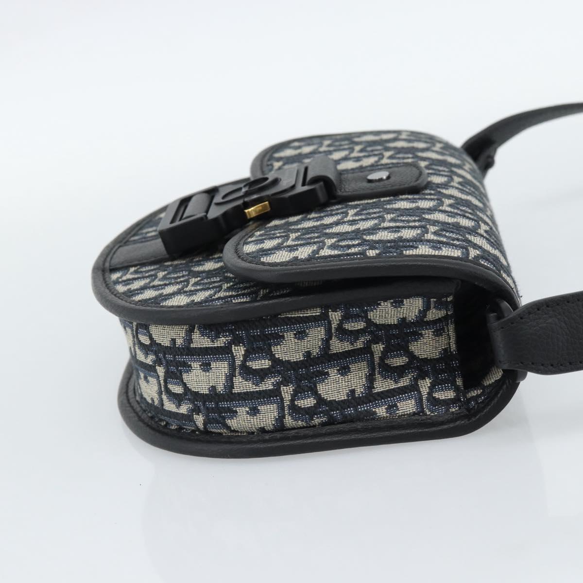 Christian Dior Trotter Canvas Gallop Shoulder Bag Navy Silver Auth 186228SM
