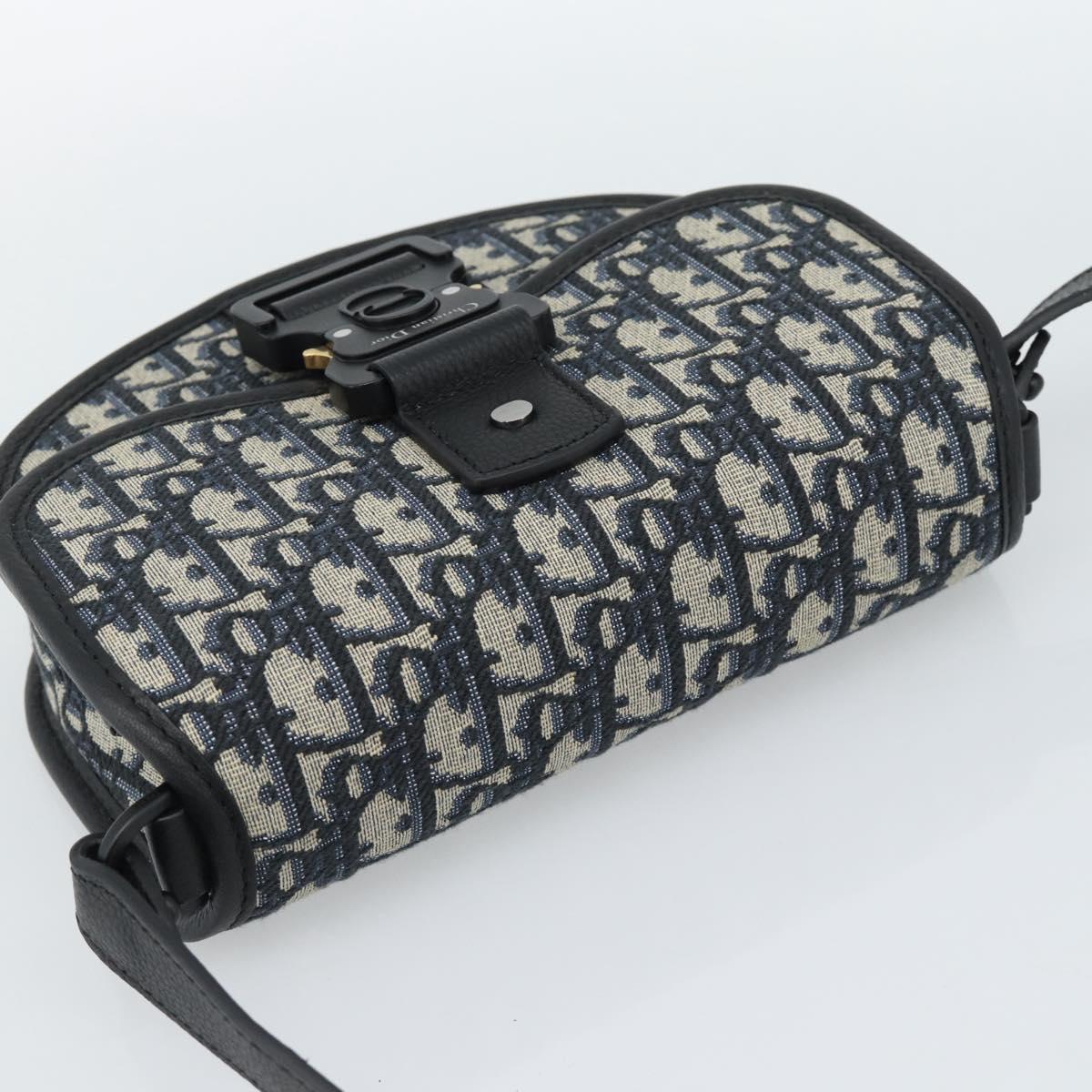 Christian Dior Trotter Canvas Gallop Shoulder Bag Navy Silver Auth 186228SM