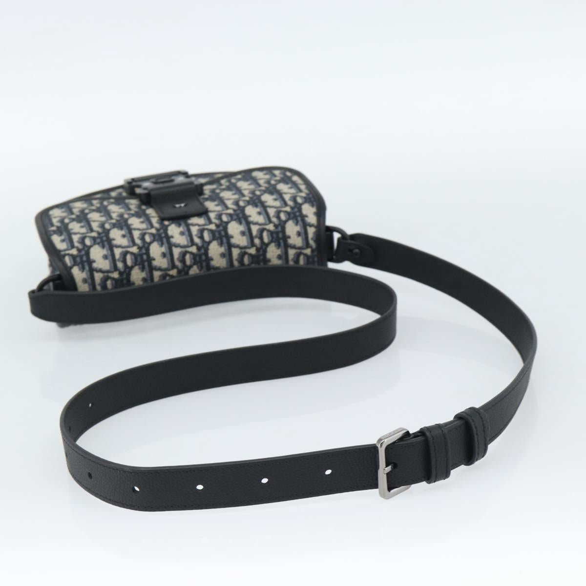 Christian Dior Trotter Canvas Gallop Shoulder Bag Navy Silver Auth 186228SM