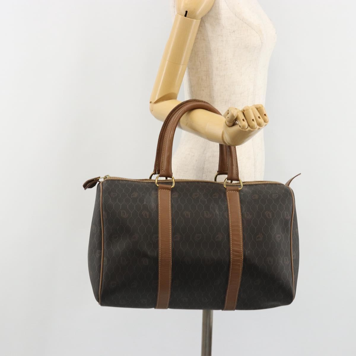 Christian Dior Honeycomb Canvas Boston Bag PVC Black Gold Auth 186229A
