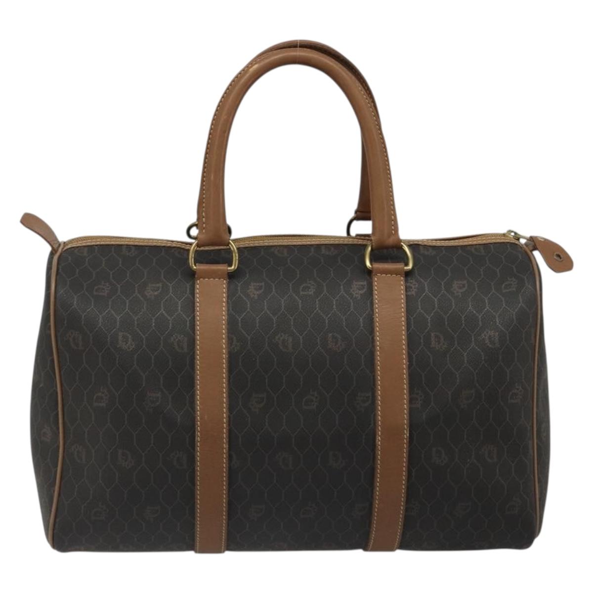 Christian Dior Honeycomb Canvas Boston Bag PVC Black Gold Auth 186229A