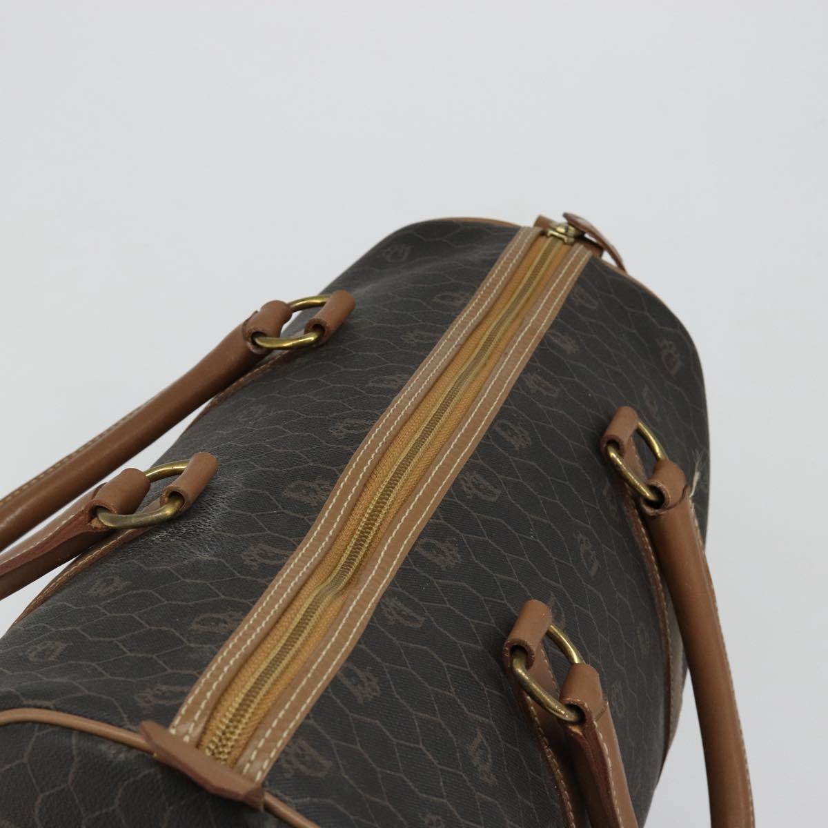 Christian Dior Honeycomb Canvas Boston Bag PVC Black Gold Auth 186229A