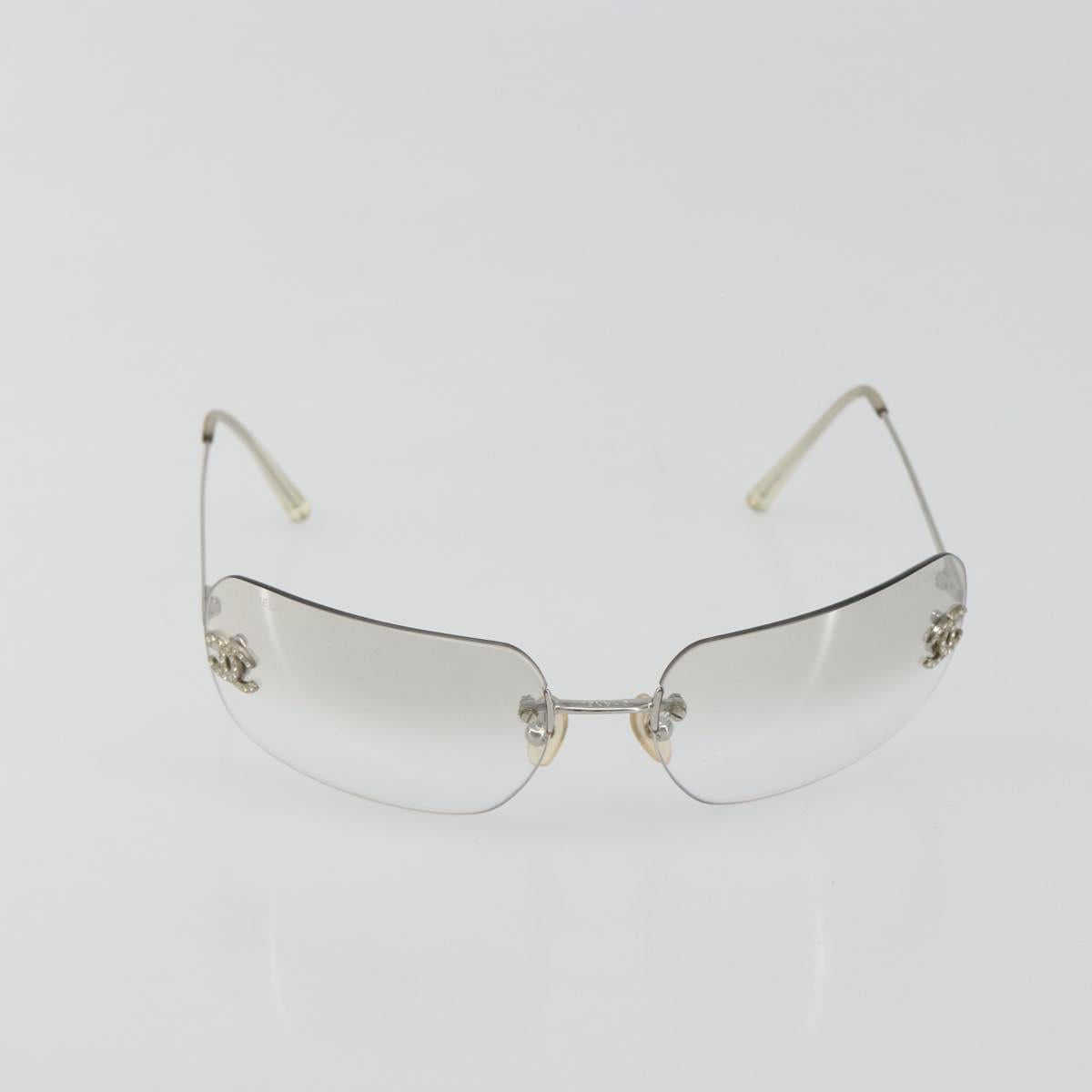 CHANEL COCO Mark Sunglasses metal Silver tone CC Auth 186236M