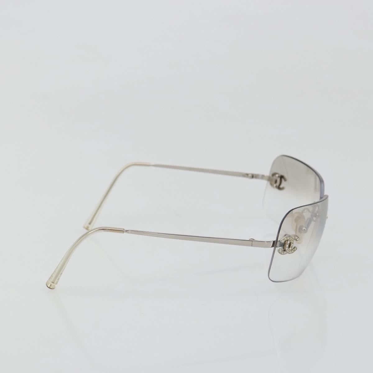 CHANEL COCO Mark Sunglasses metal Silver tone CC Auth 186236M