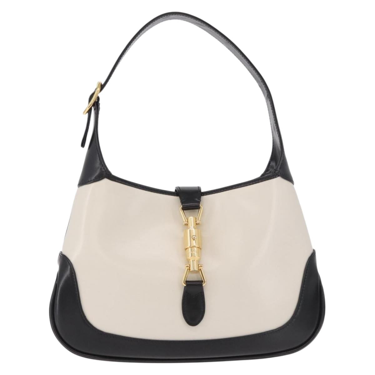 GUCCI New Jackie 1961 Bag Leather 2way White Gold black 636706 Auth 186238V