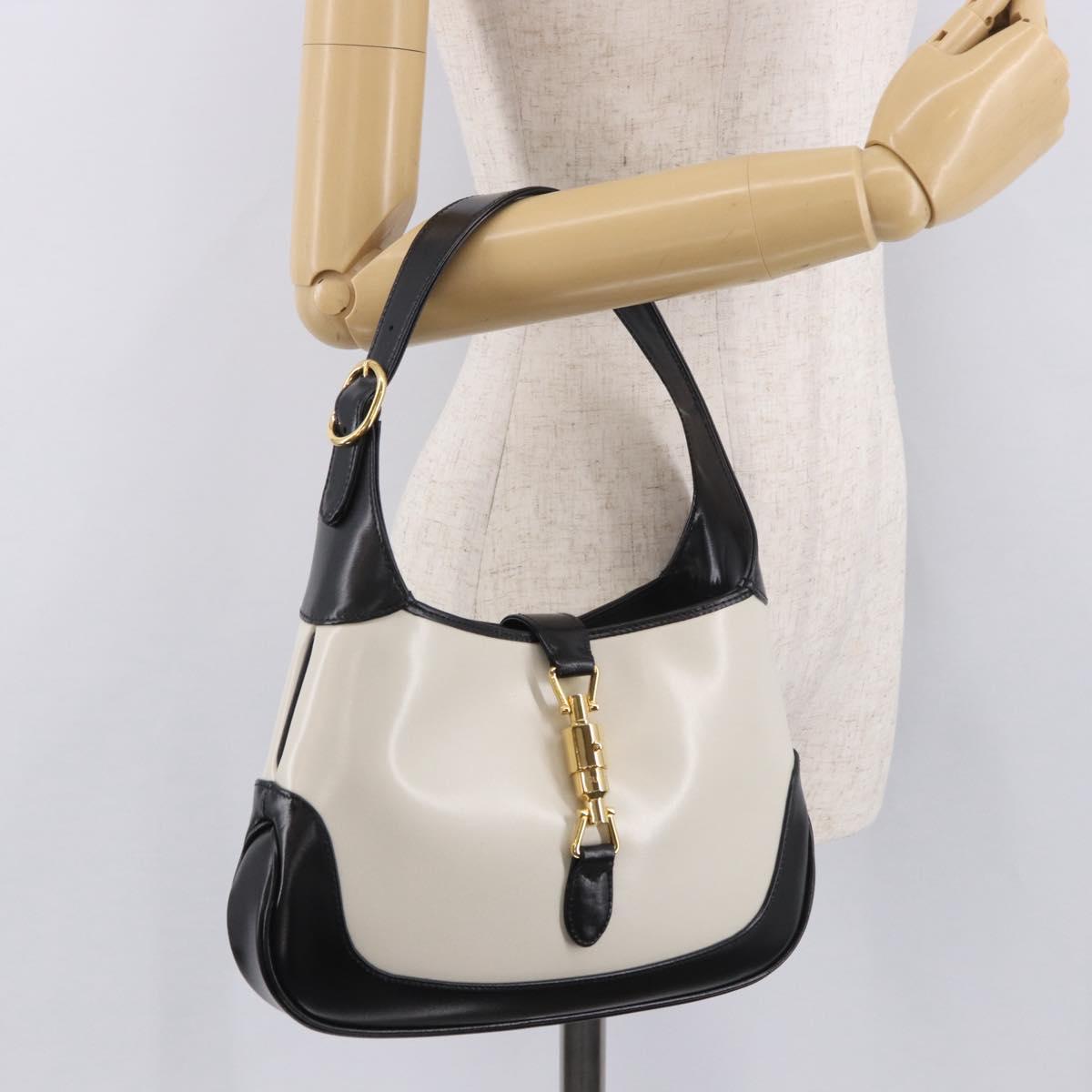 GUCCI New Jackie 1961 Bag Leather 2way White Gold black 636706 Auth 186238V