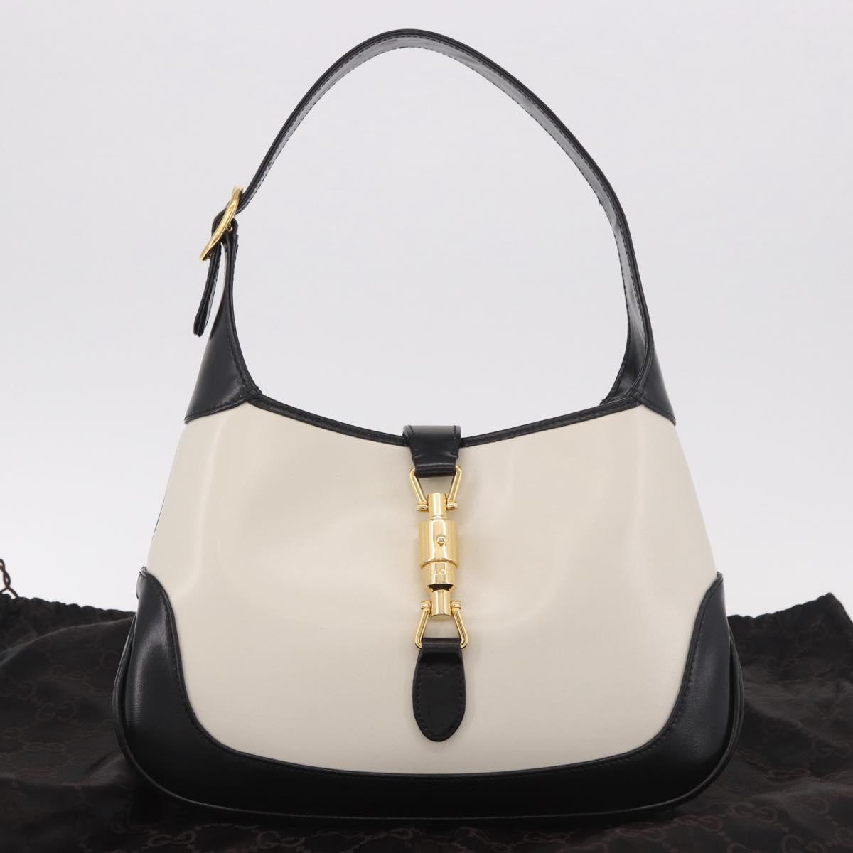GUCCI New Jackie 1961 Bag Leather 2way White Gold black 636706 Auth 186238V
