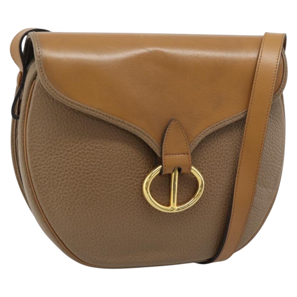 Christian Dior Shoulder Bag Leather Brown Gold Auth 186239A