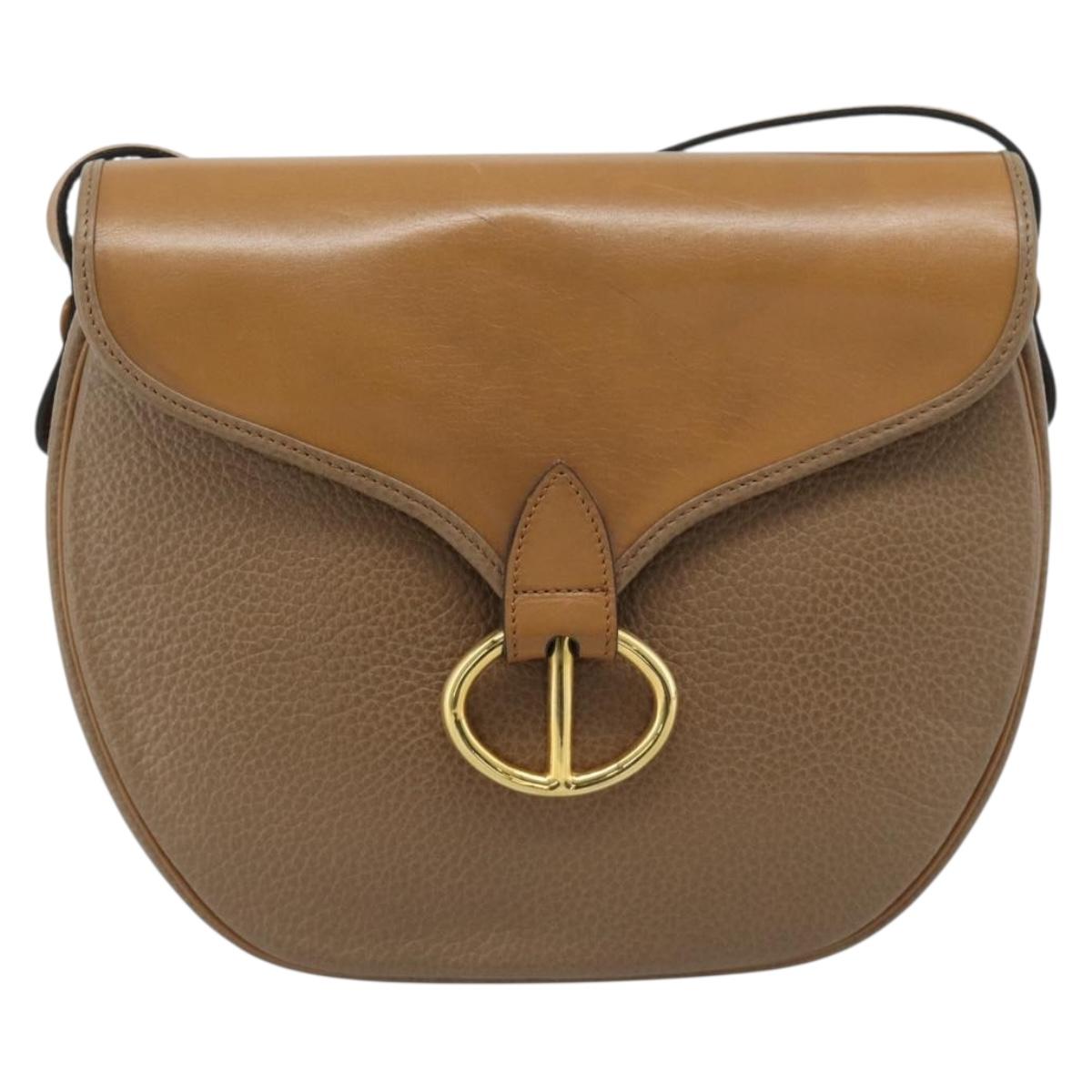 Christian Dior Shoulder Bag Leather Brown Gold Auth 186239A