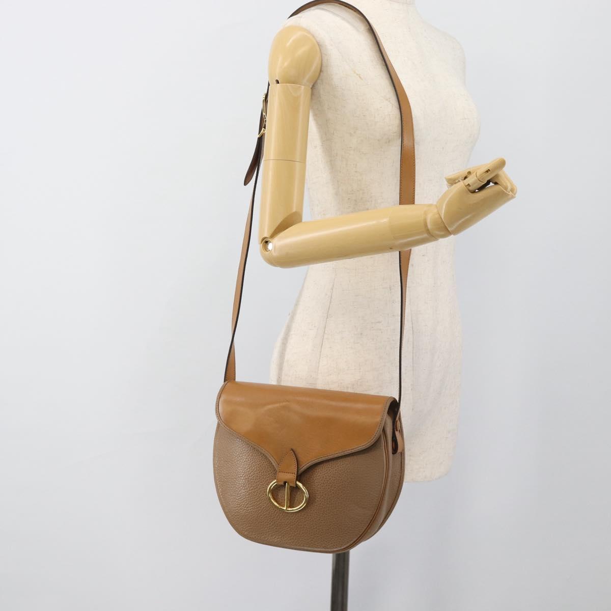 Christian Dior Shoulder Bag Leather Brown Gold Auth 186239A