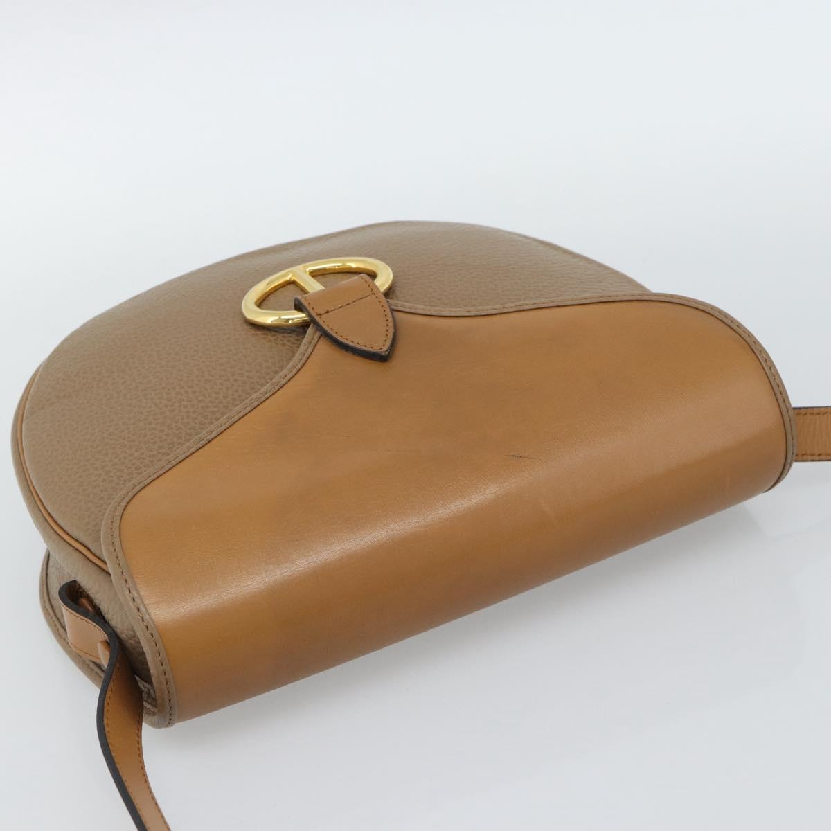 Christian Dior Shoulder Bag Leather Brown Gold Auth 186239A