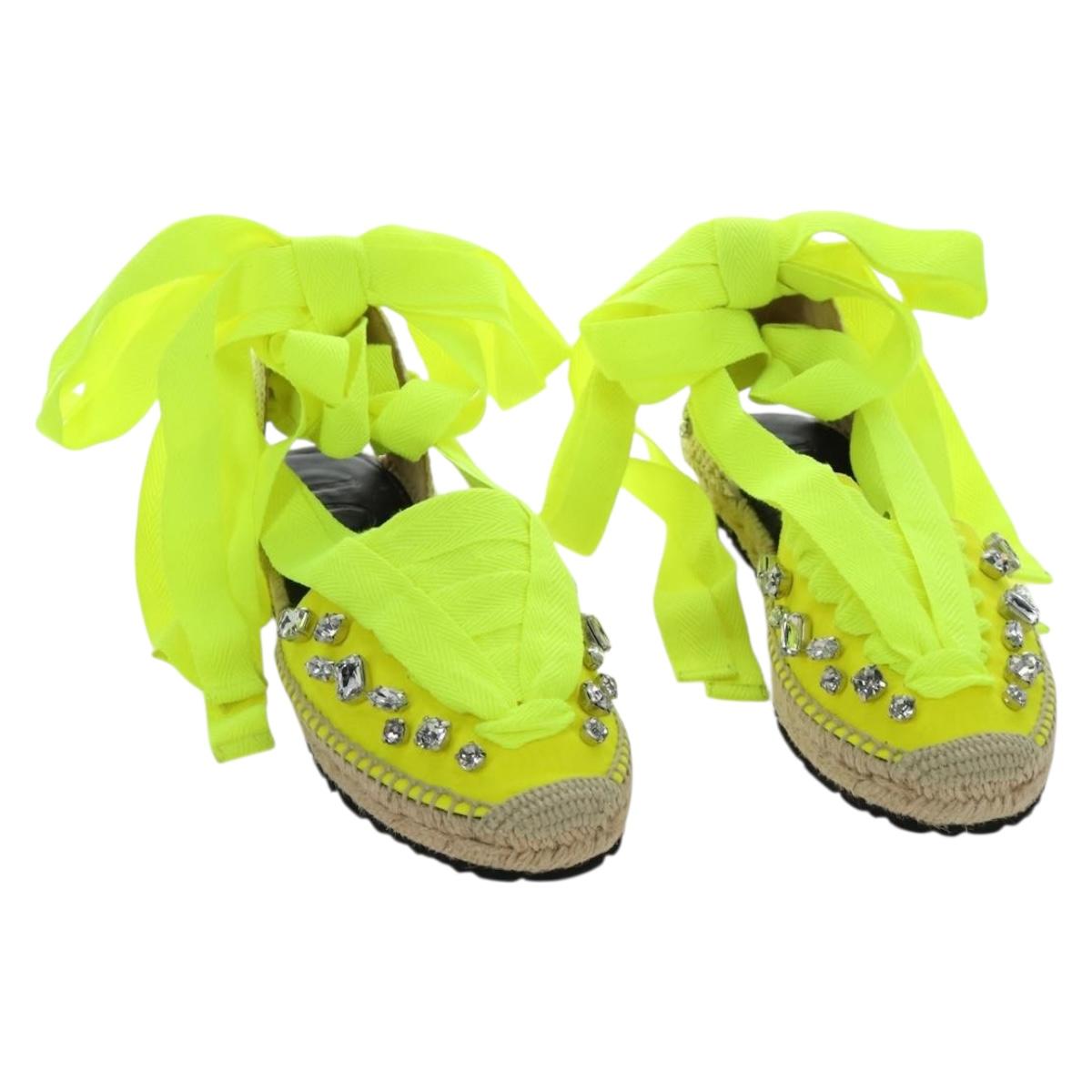 LOEWE Bijou Espadrilles Sandals Canvas Neon Green Auth 186240M