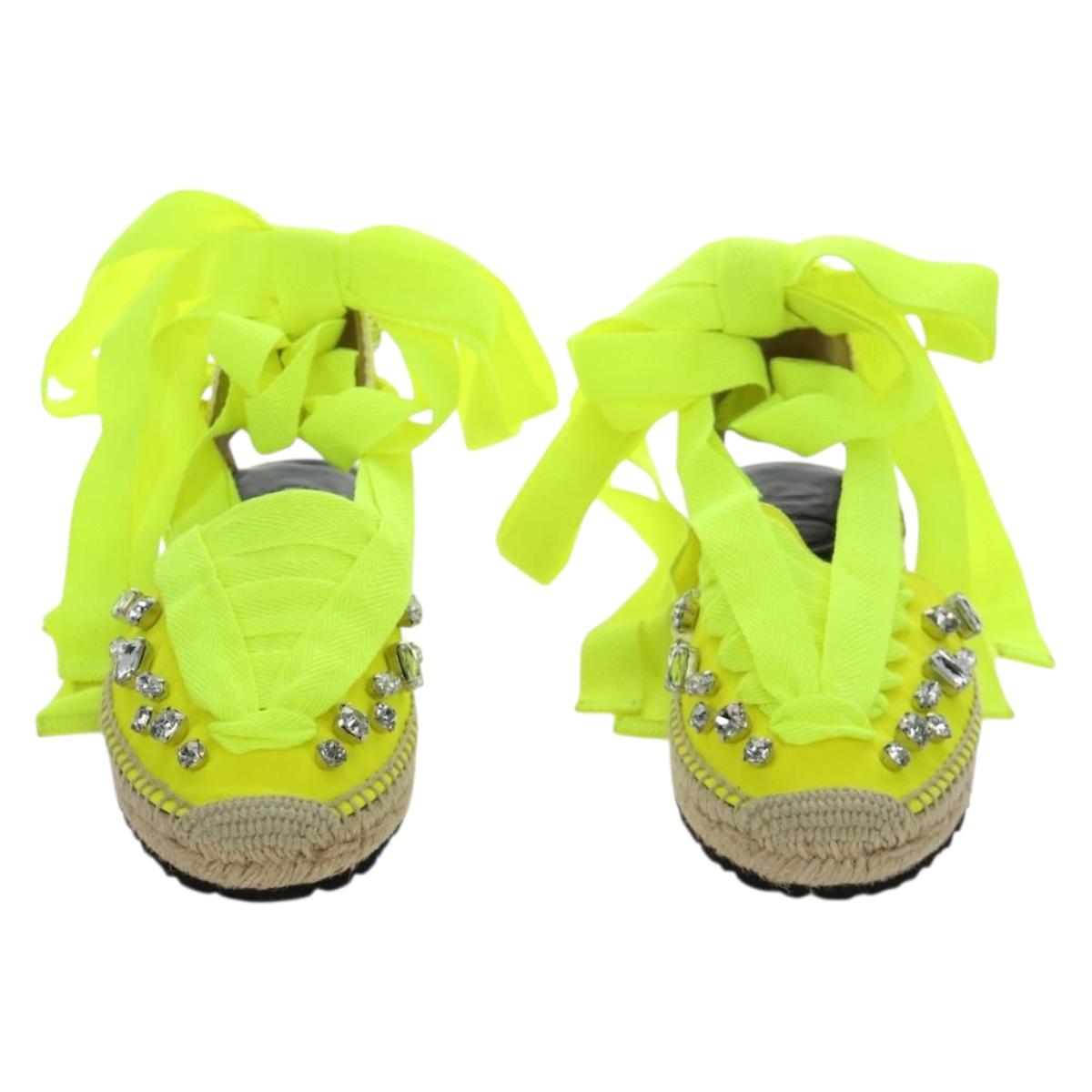 LOEWE Bijou Espadrilles Sandals Canvas Neon Green Auth 186240M