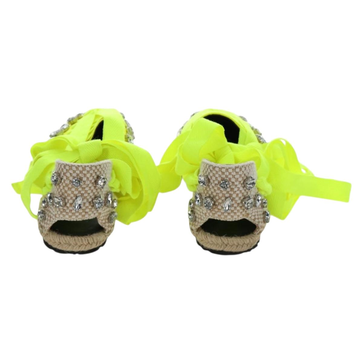 LOEWE Bijou Espadrilles Sandals Canvas Neon Green Auth 186240M