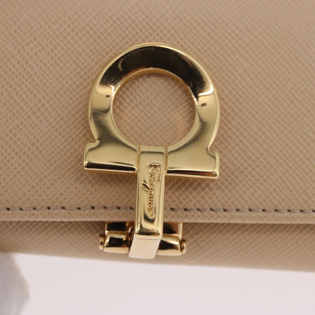 Salvatore Ferragamo Gancini Key Case Leather Ivory Gold Auth 186241A