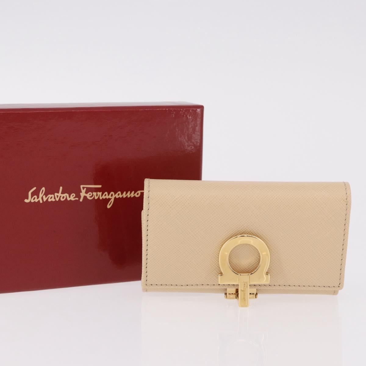 Salvatore Ferragamo Gancini Key Case Leather Ivory Gold Auth 186241A