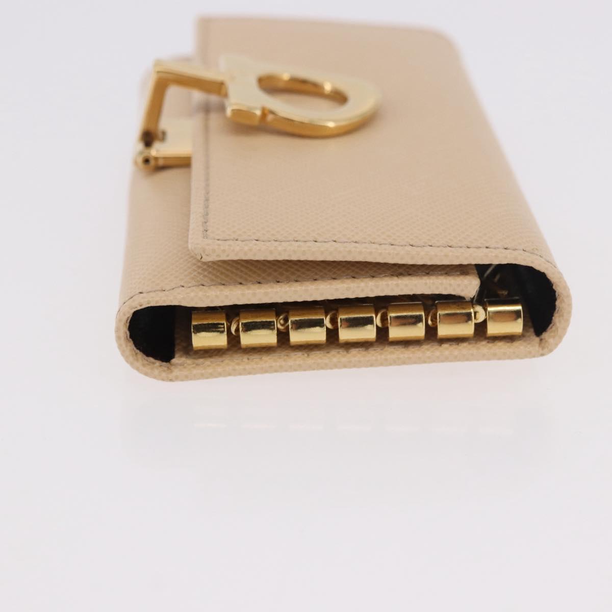 Salvatore Ferragamo Gancini Key Case Leather Ivory Gold Auth 186241A