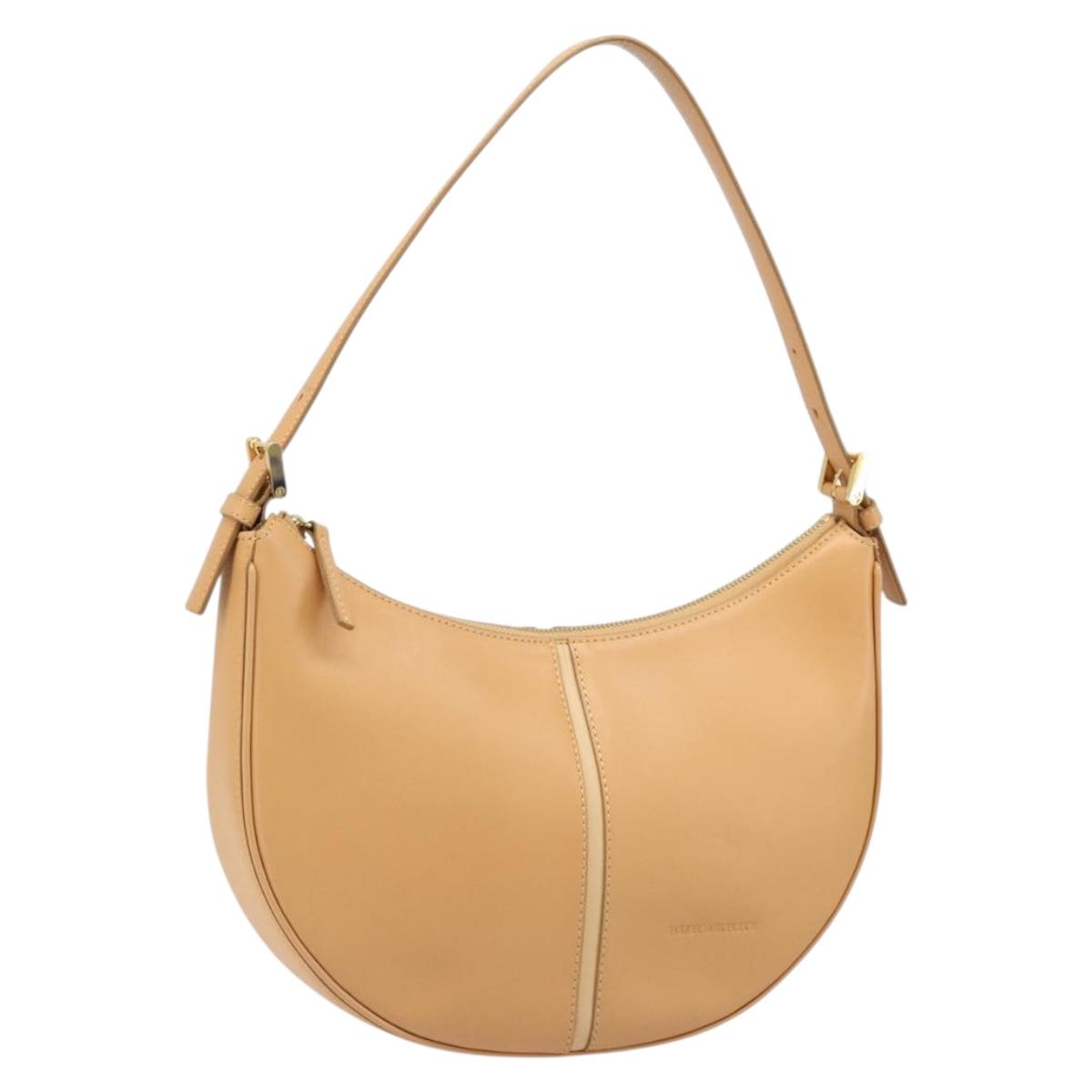 BURBERRY Shoulder Bag Leather Beige Gold Auth 186245A