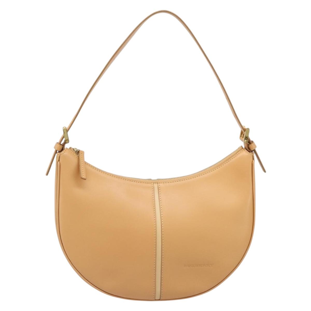 BURBERRY Shoulder Bag Leather Beige Gold Auth 186245A