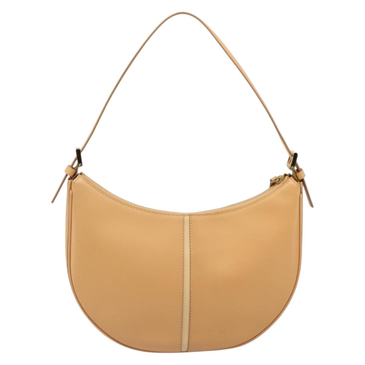 BURBERRY Shoulder Bag Leather Beige Gold Auth 186245A