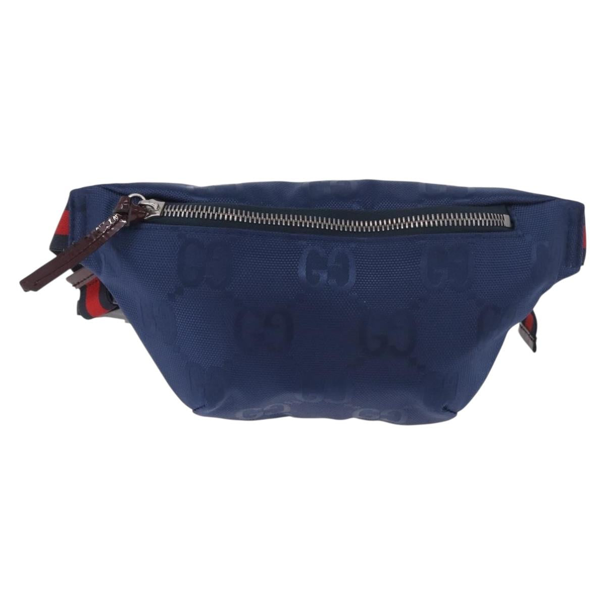 GUCCI GG Canvas Sherry Line Waist bag Navy Red 502095 Auth 186249M