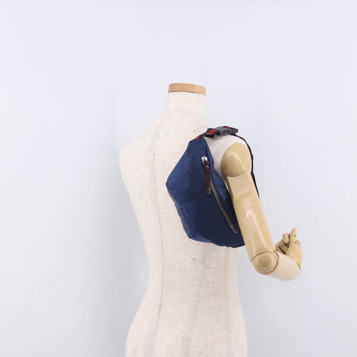 GUCCI GG Canvas Sherry Line Waist bag Navy Red 502095 Auth 186249M