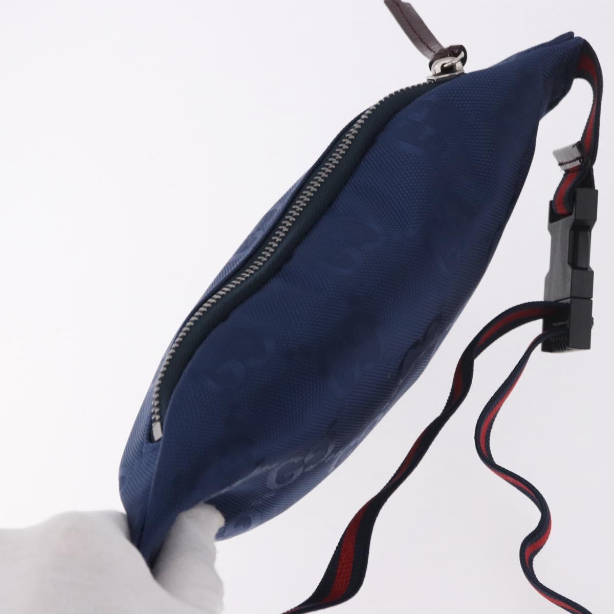 GUCCI GG Canvas Sherry Line Waist bag Navy Red 502095 Auth 186249M