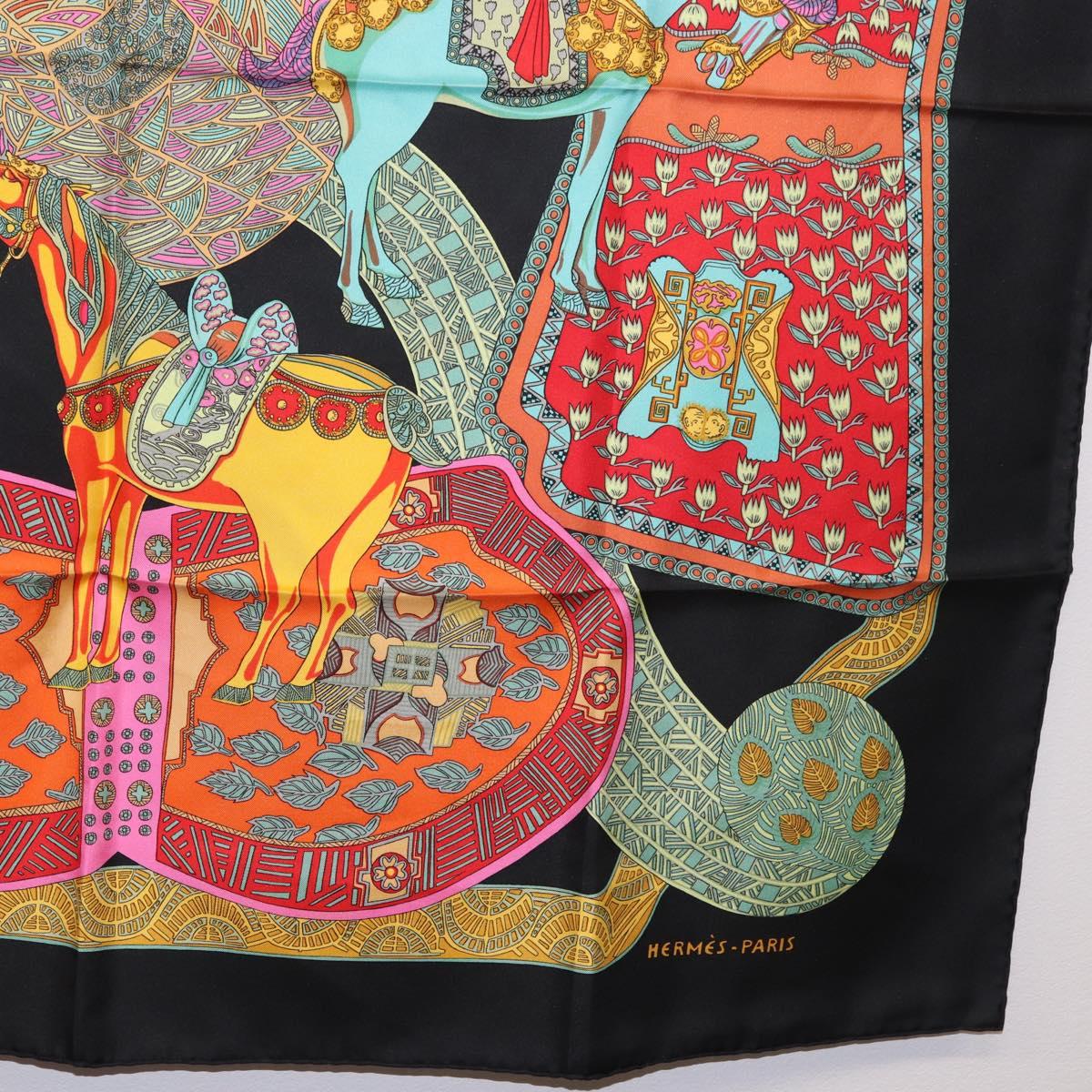 HERMES Carre 90 Scarf ""ART des STEPPES"" Silk Black Auth 186251M