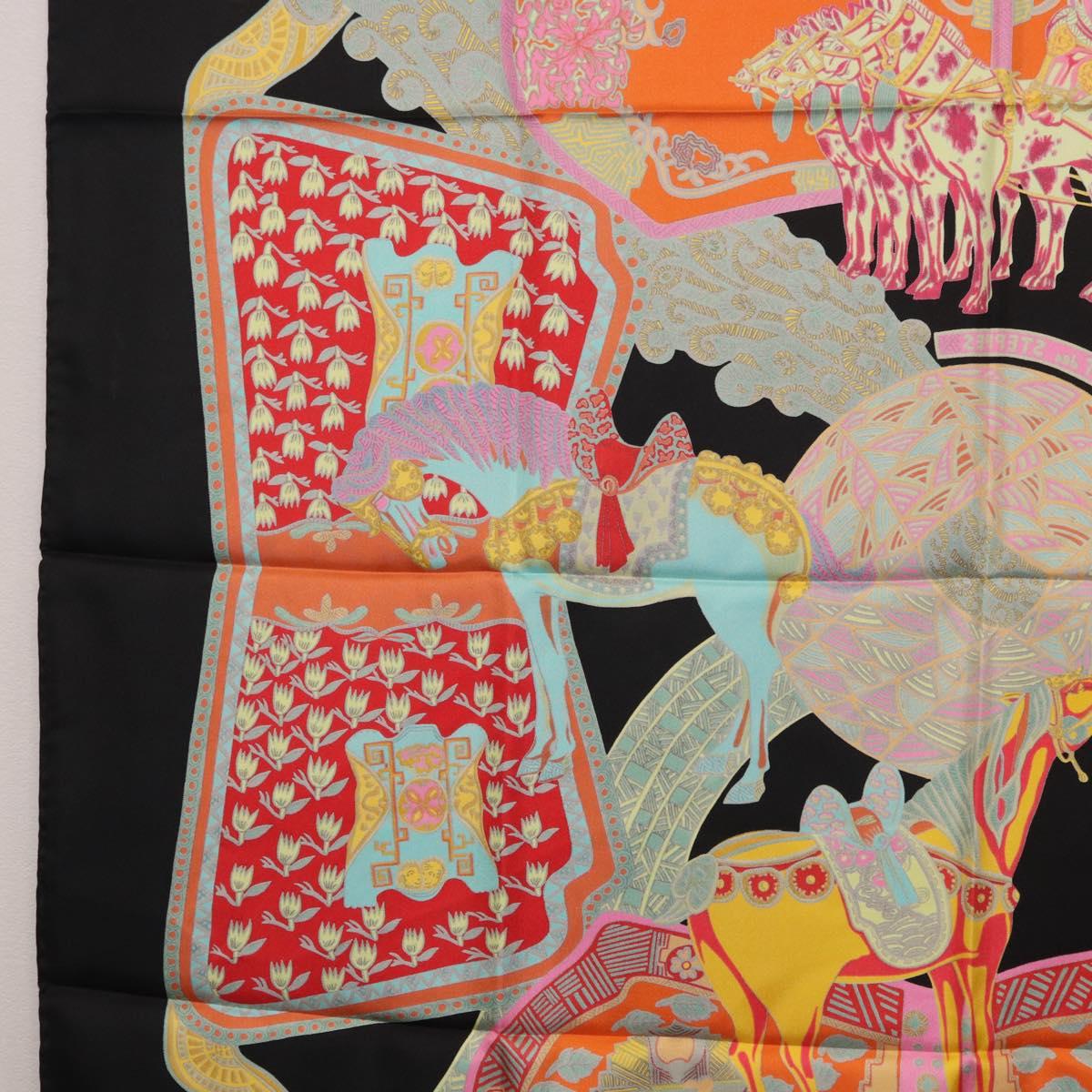 HERMES Carre 90 Scarf ""ART des STEPPES"" Silk Black Auth 186251M