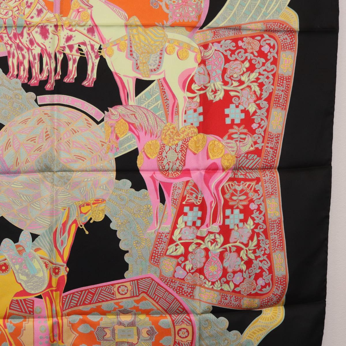 HERMES Carre 90 Scarf ""ART des STEPPES"" Silk Black Auth 186251M