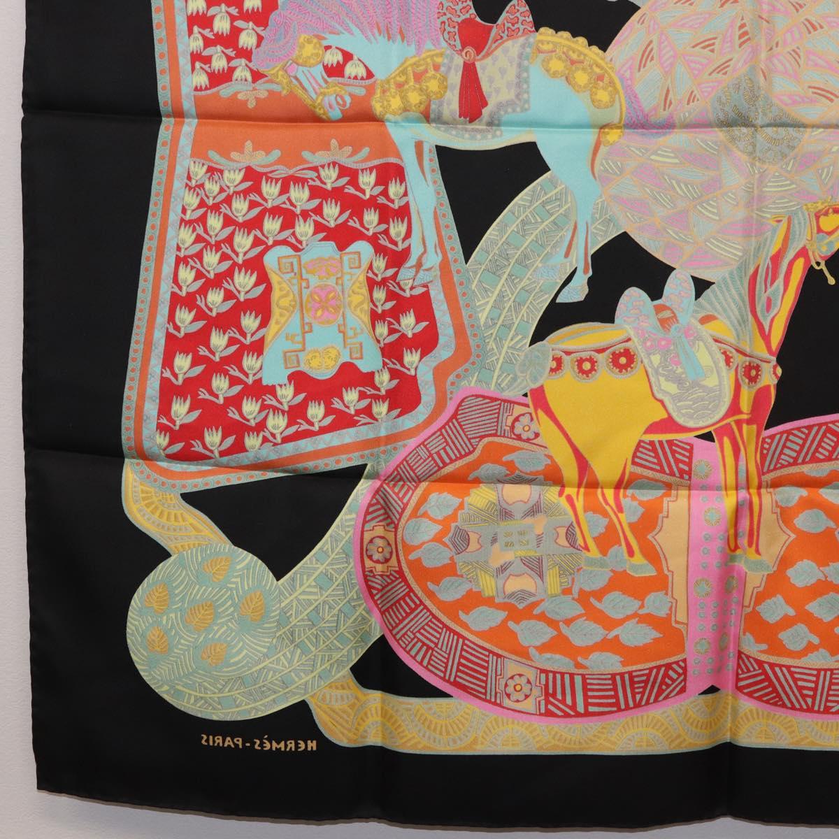 HERMES Carre 90 Scarf ""ART des STEPPES"" Silk Black Auth 186251M