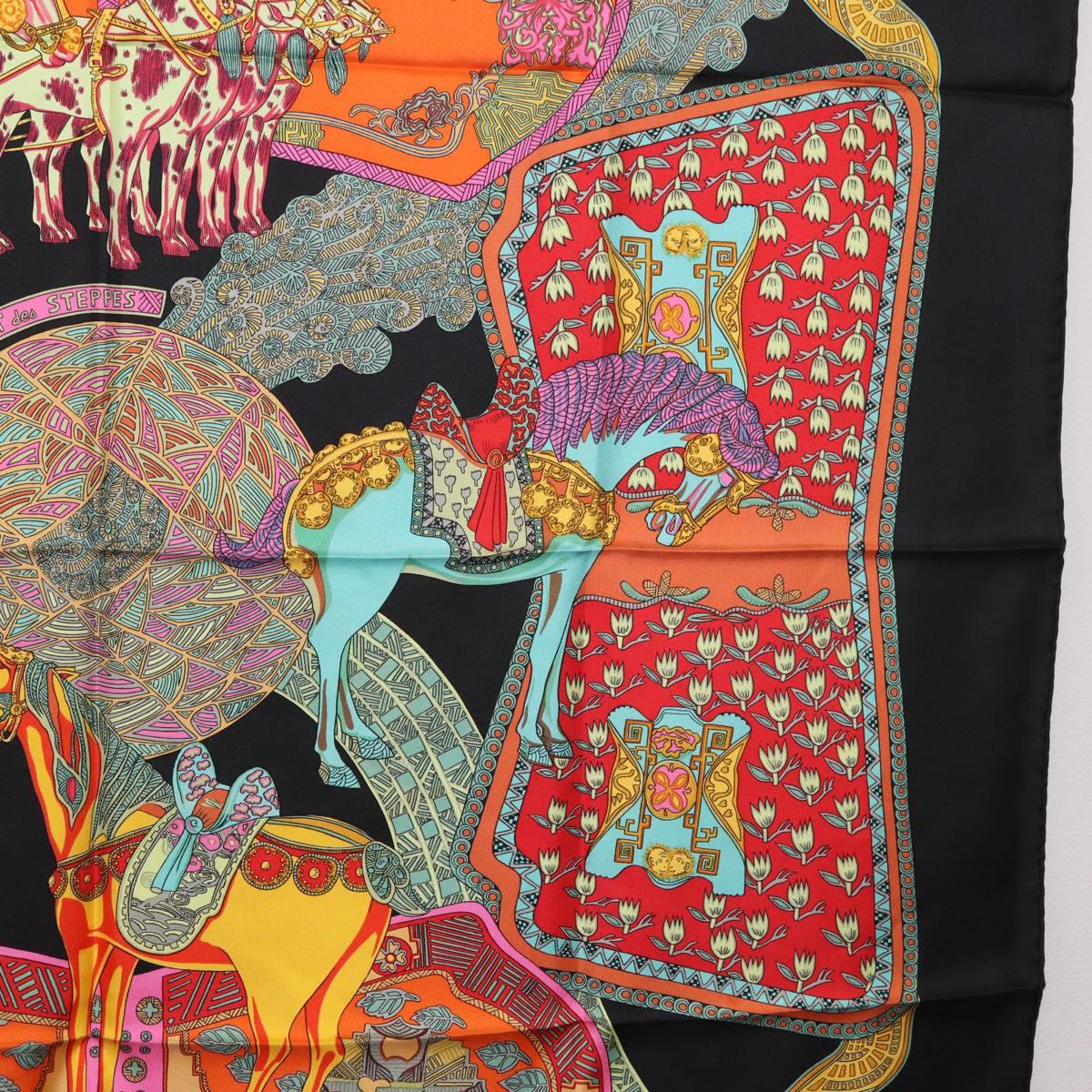 HERMES Carre 90 Scarf ""ART des STEPPES"" Silk Black Auth 186251M
