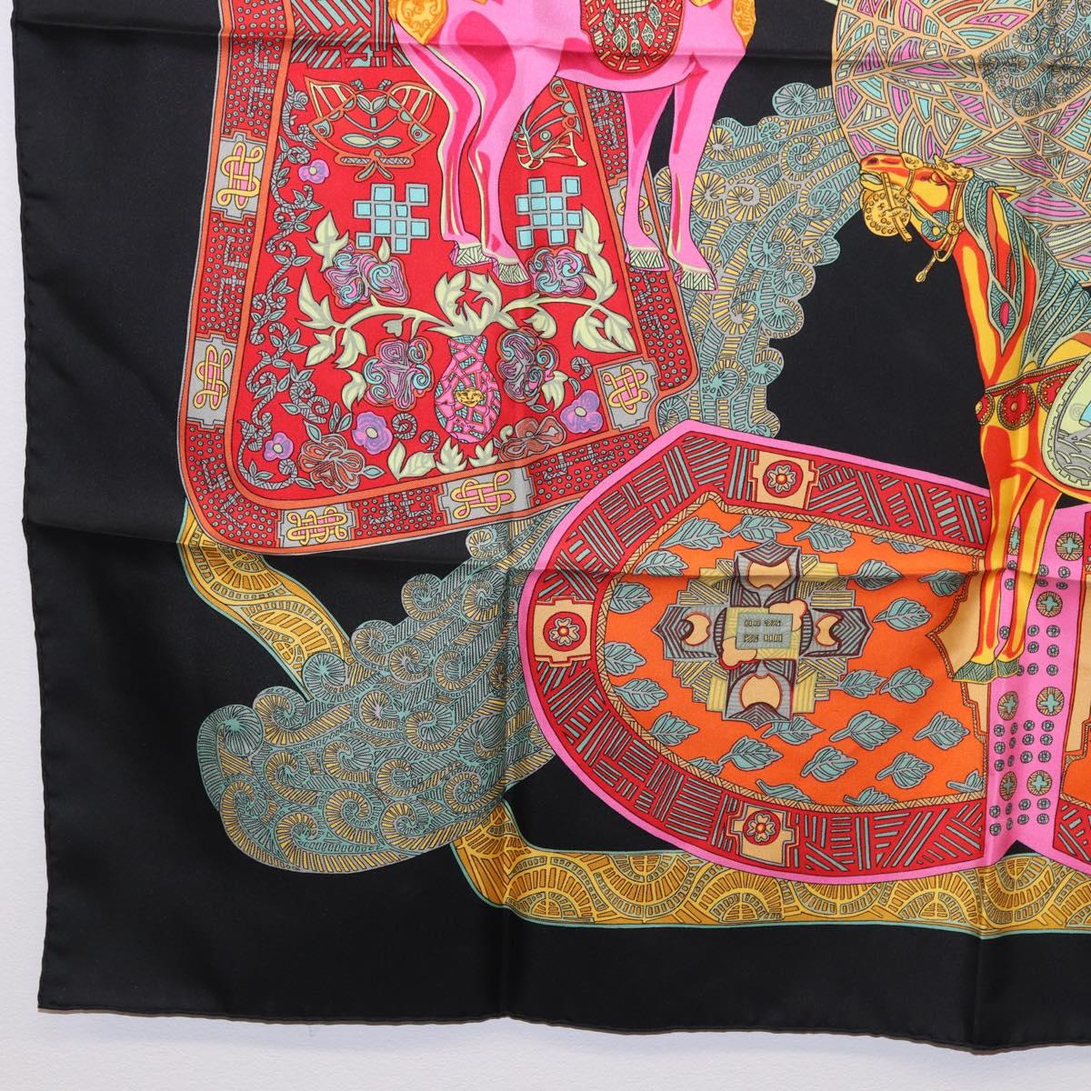 HERMES Carre 90 Scarf ""ART des STEPPES"" Silk Black Auth 186251M