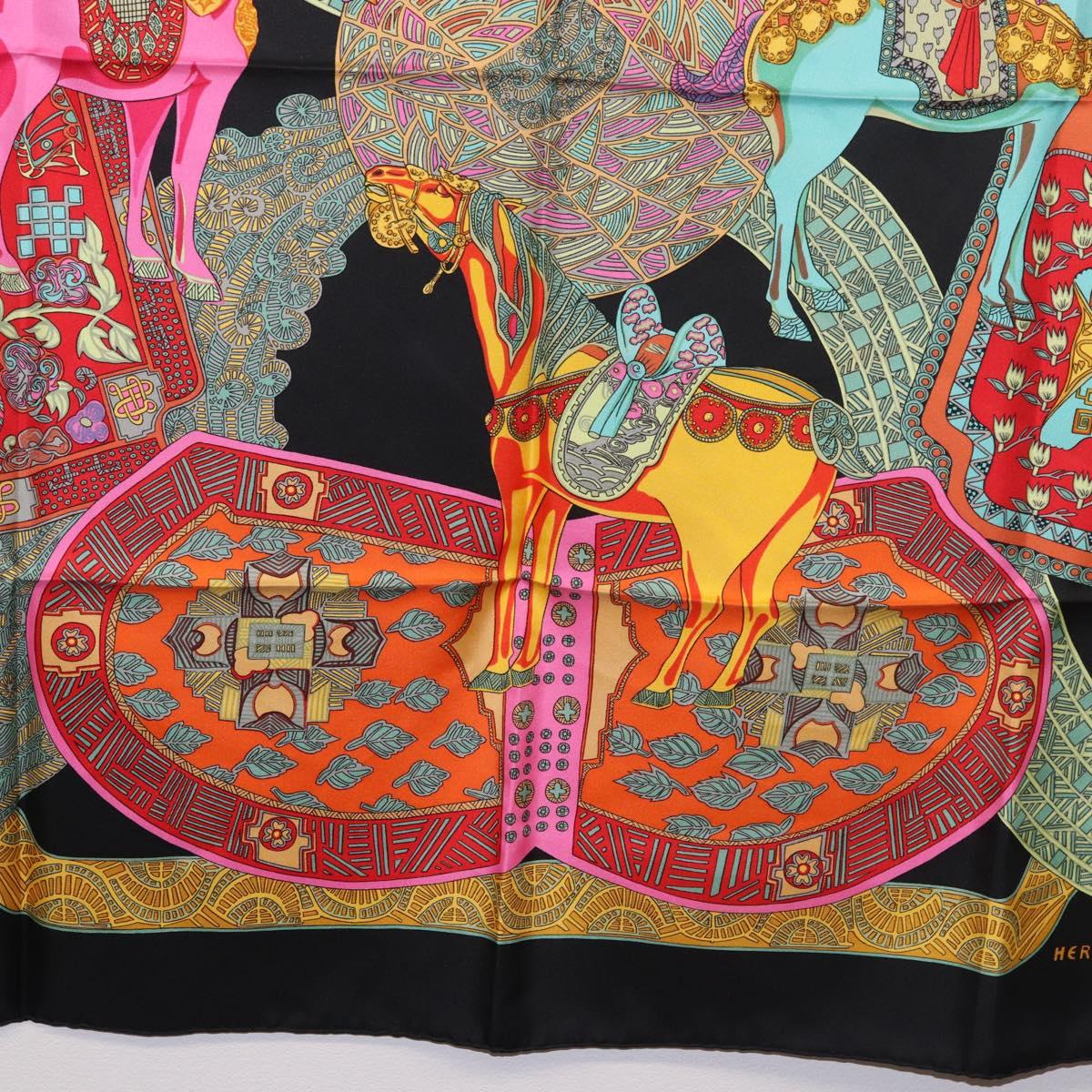 HERMES Carre 90 Scarf ""ART des STEPPES"" Silk Black Auth 186251M