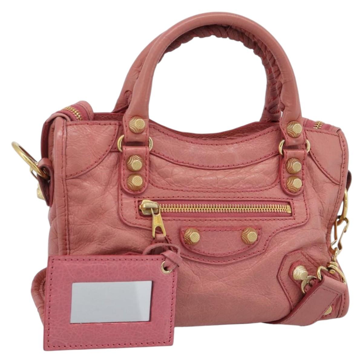 BALENCIAGA Giant Mini City Hand Bag Leather 2way Pink Gold 309544 Auth 186254M