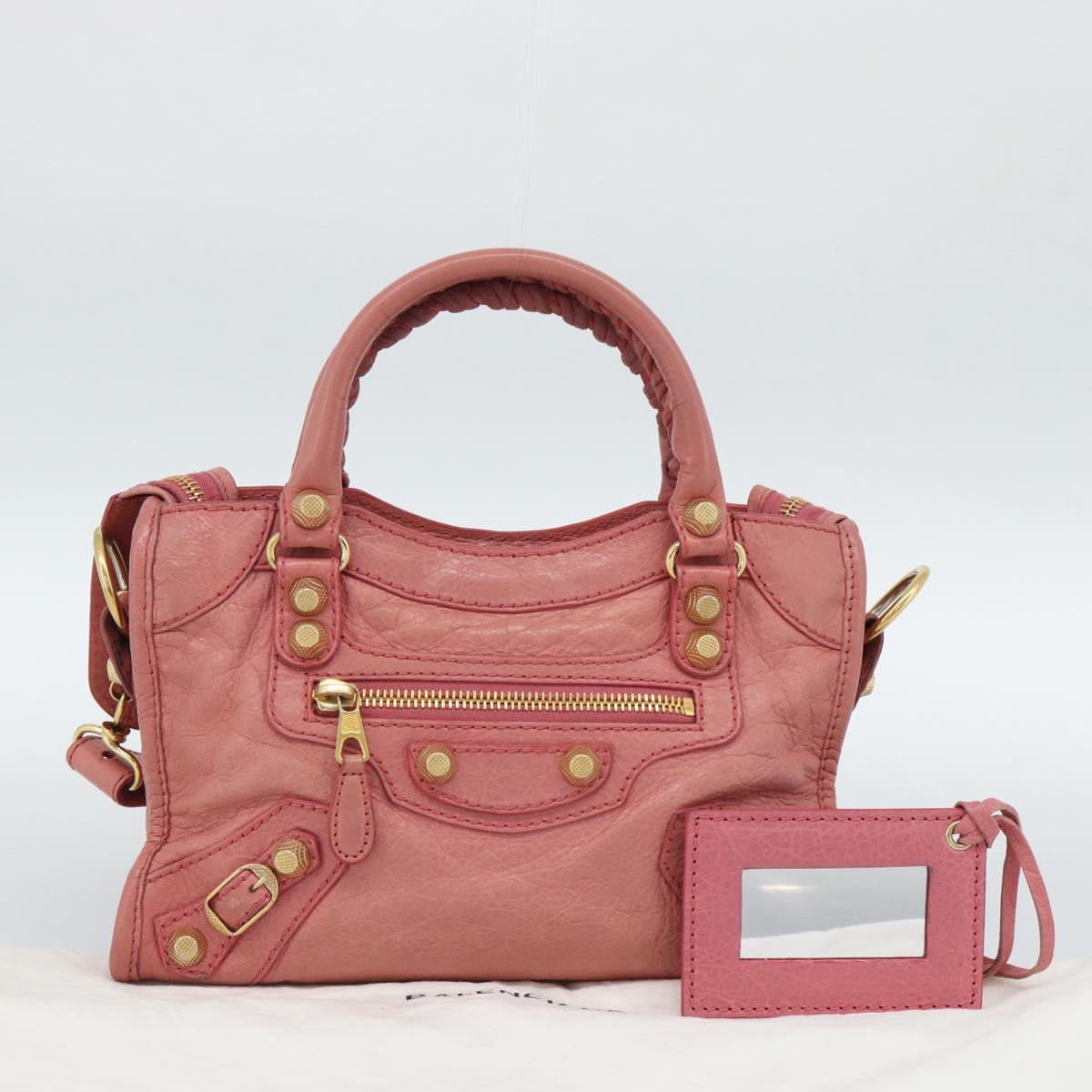 BALENCIAGA Giant Mini City Hand Bag Leather 2way Pink Gold 309544 Auth 186254M
