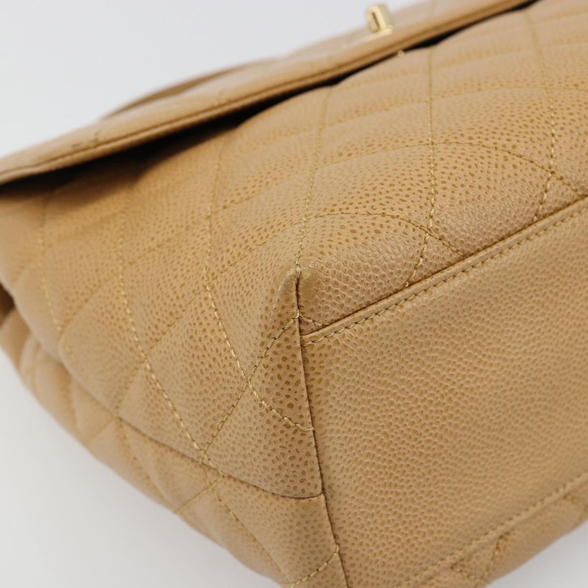 CHANEL Matelasse Hand Bag Caviar Skin Beige Gold CC Auth 186257V