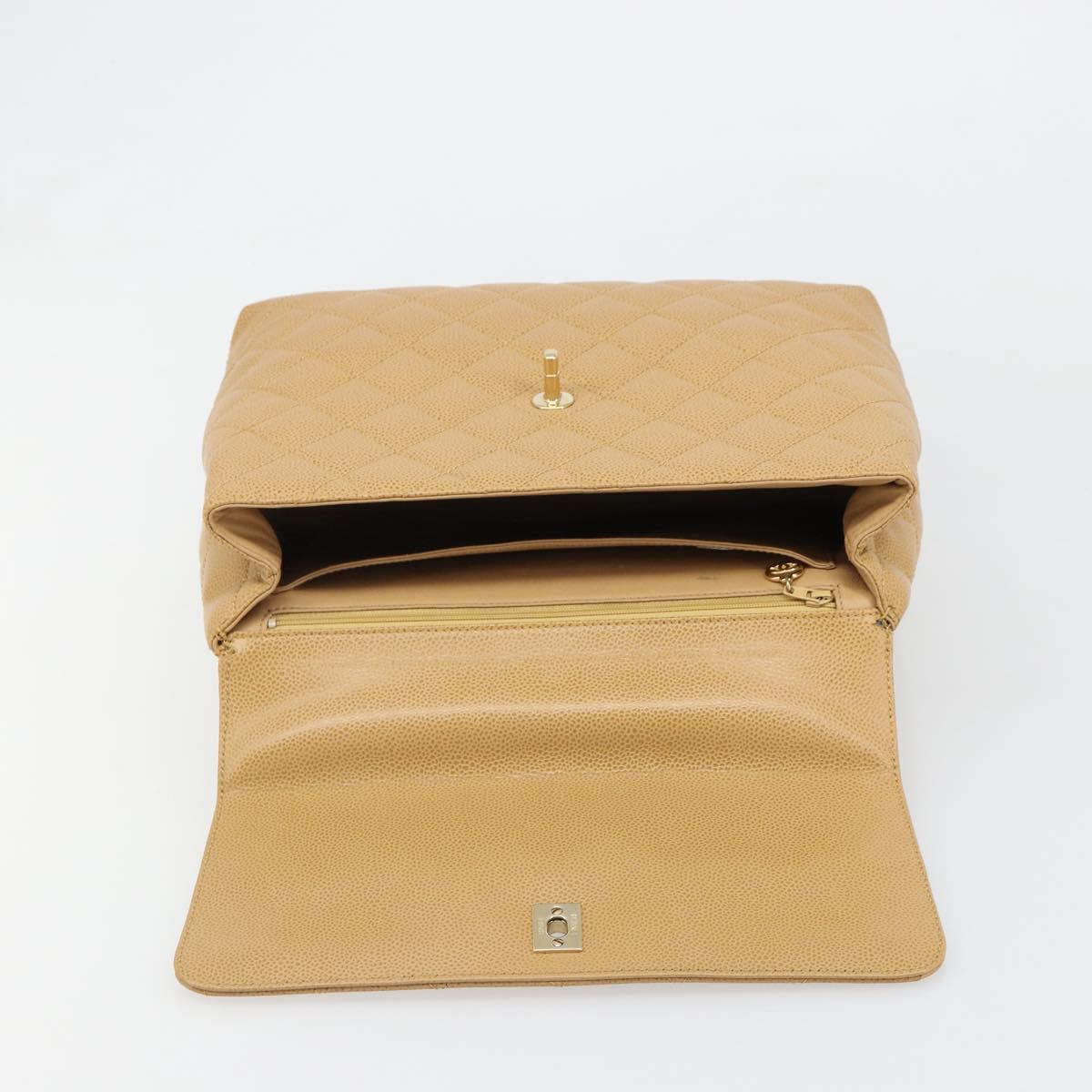 CHANEL Matelasse Hand Bag Caviar Skin Beige Gold CC Auth 186257V